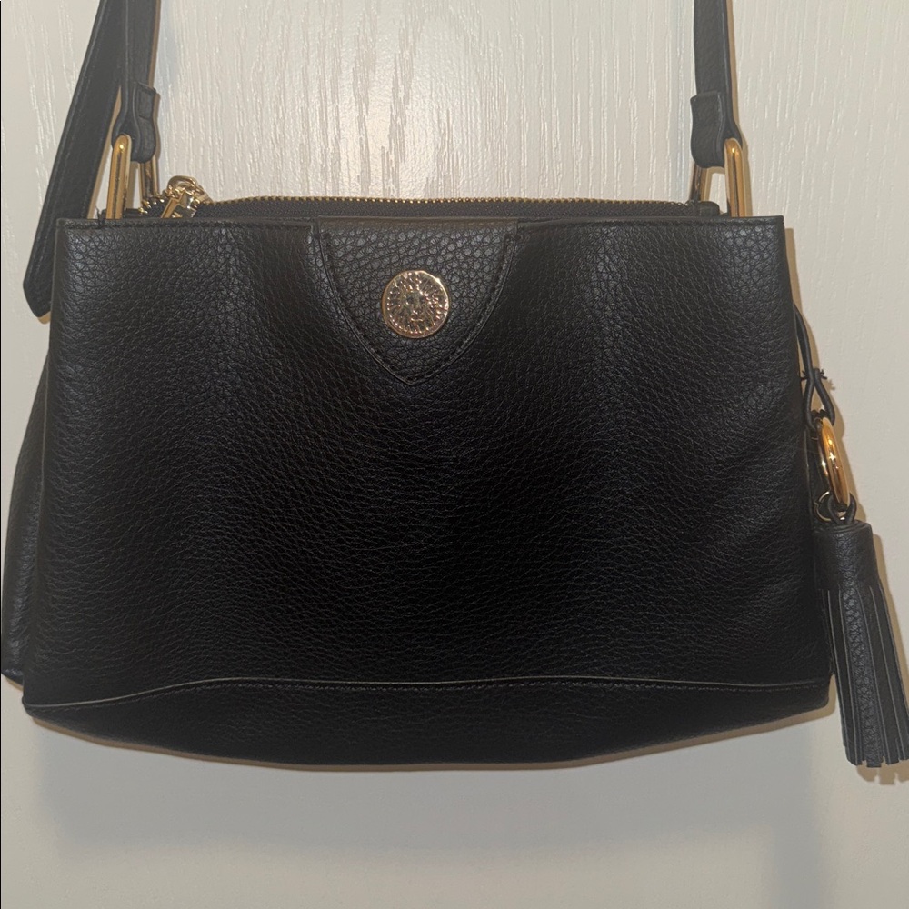 Anne Klein Black Pebble Maya Triple Compartment Crossbody Bag - Picture 2 of 11